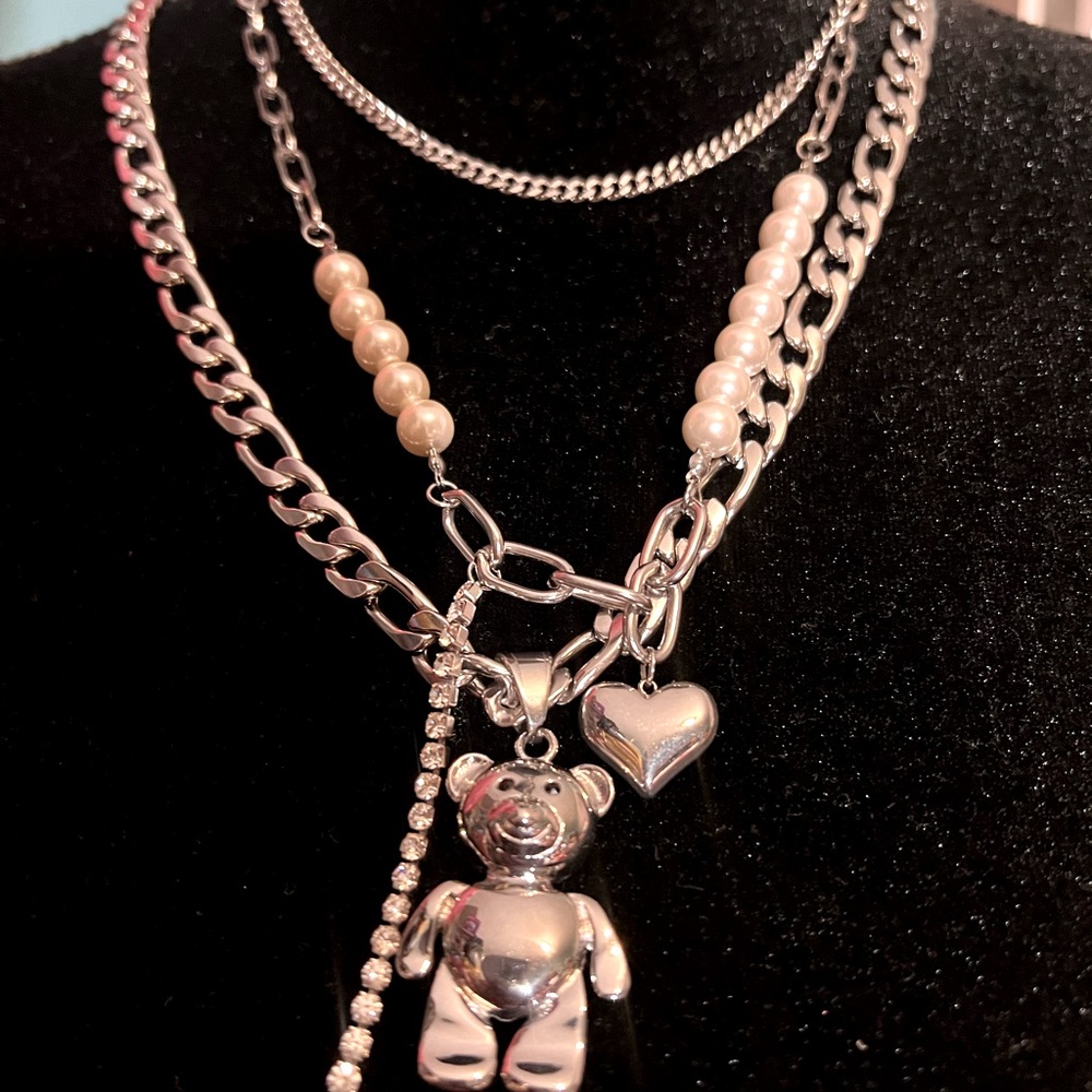 Stainless steel bear with necklace